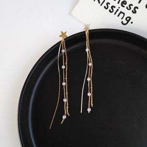 Shooting Star Pearls Start Drop Earrings